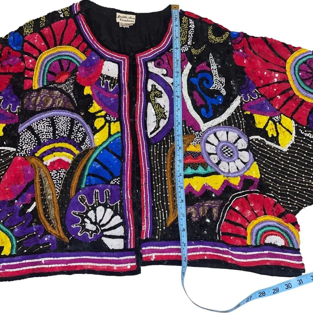 Judith Ann Creations Vintage Womens Beaded Cropped Jacket Size Large Multicolor - Picture 14 of 16
